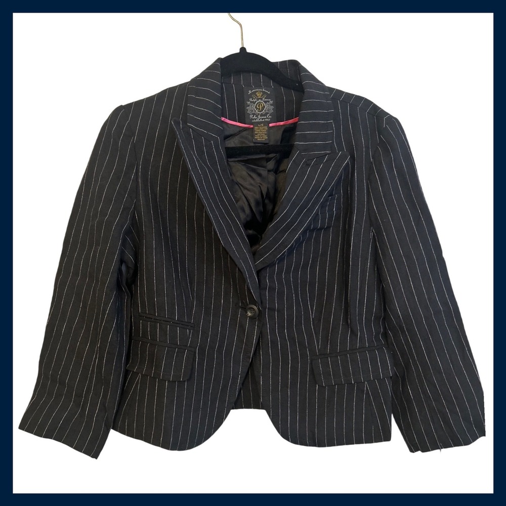 NWT Polo Jeans Co Ralph Lauren Pinstripe Linen Blazer Black White Cropped Large